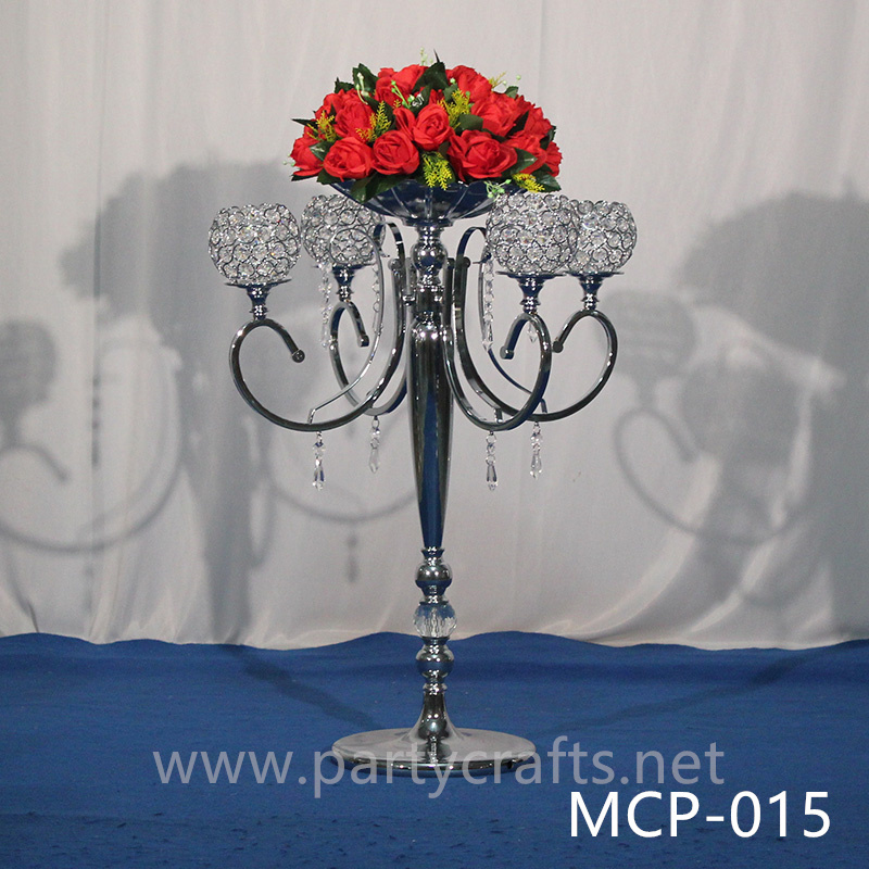4 arm candel holder silver flower vase table centerpiece wedding party event  bridal shower decoration