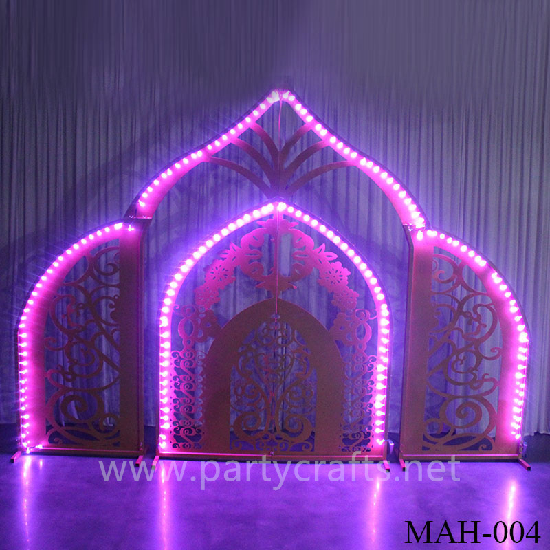 Arch-shaped carving pattern stage backdrop LED light wall stainless steel backdrop party event stage decoration baby shower