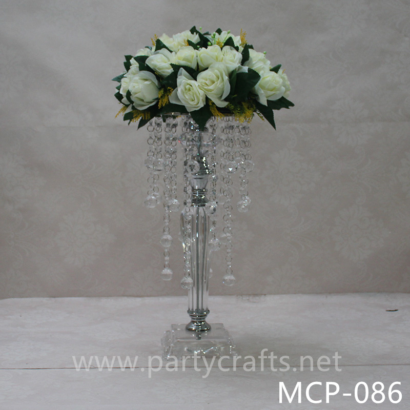 metal silver wedding flower stand hanging crystal beads table centerpiece  bridal shower wedding birthday party event decoration