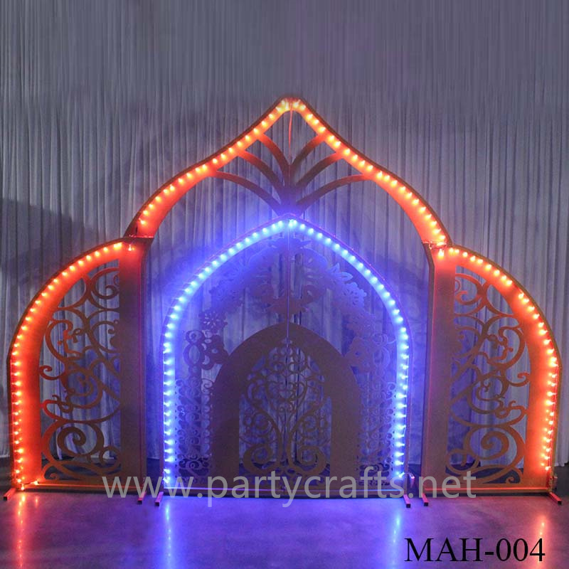 Arch-shaped carving pattern stage backdrop LED light wall stainless steel backdrop party event stage decoration baby shower