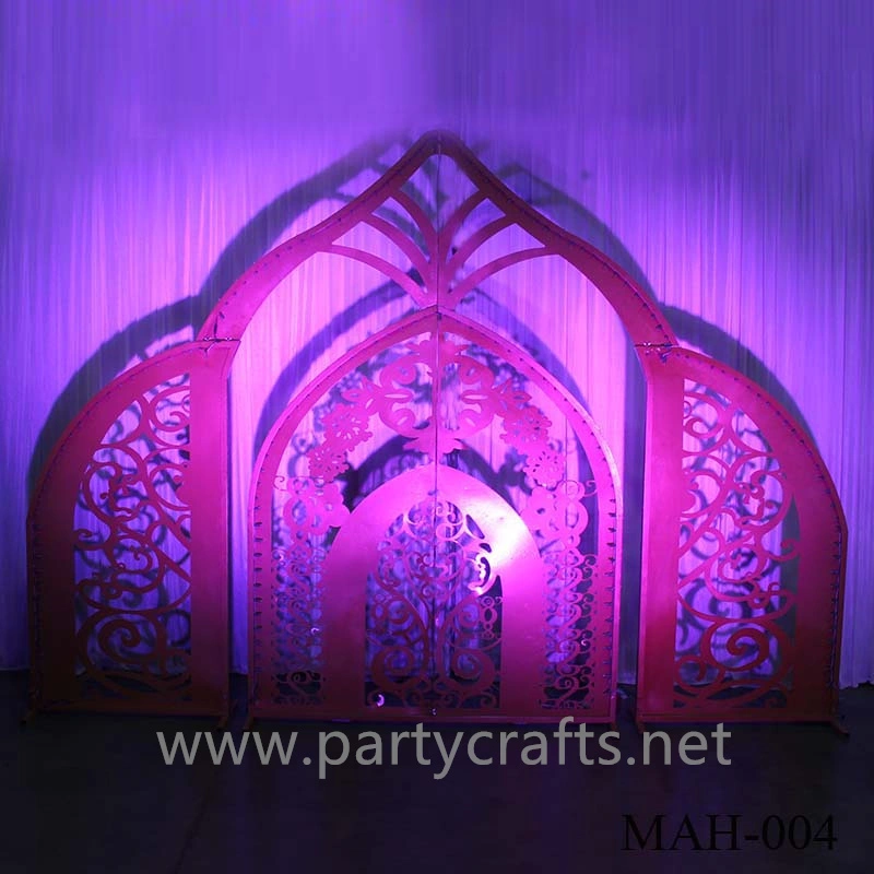 Arch-shaped carving pattern stage backdrop LED light wall stainless steel backdrop party event stage decoration baby shower