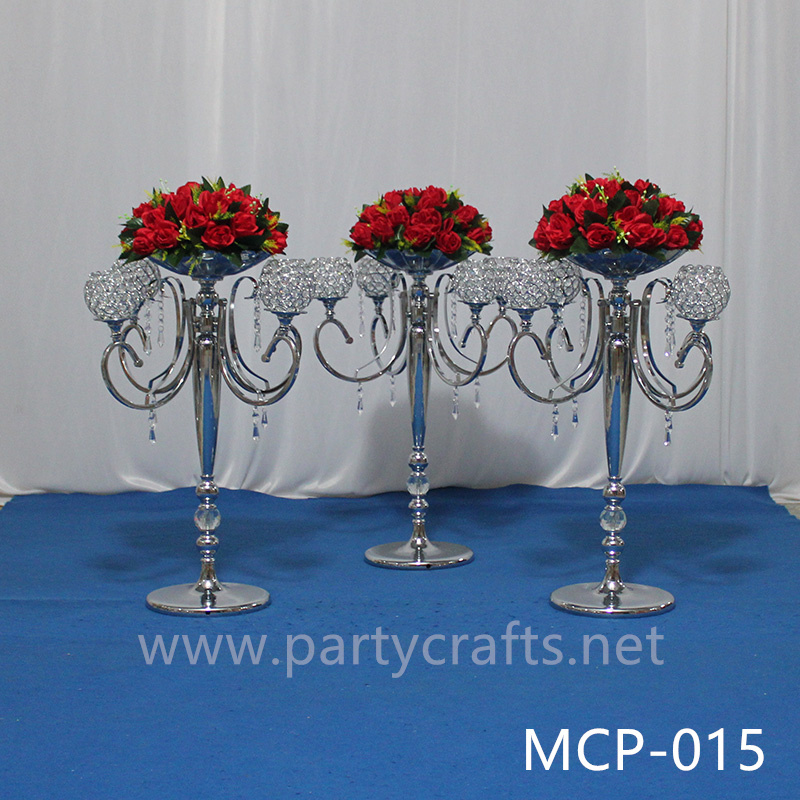 4 arm candel holder silver flower vase table centerpiece wedding party event  bridal shower decoration