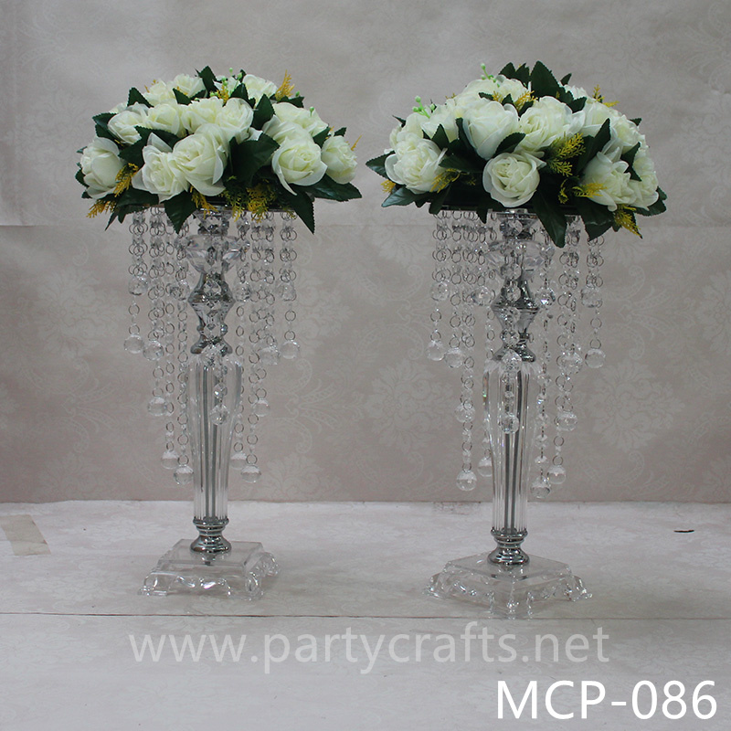 metal silver wedding flower stand hanging crystal beads table centerpiece  bridal shower wedding birthday party event decoration