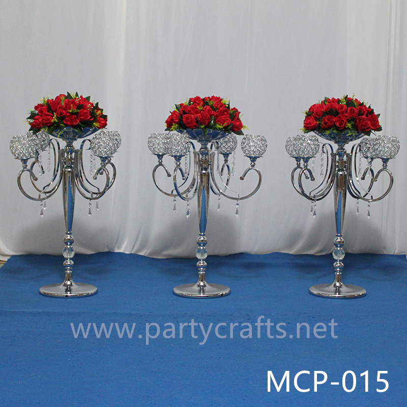 4 arm candel holder silver flower vase table centerpiece wedding party event  bridal shower decoration