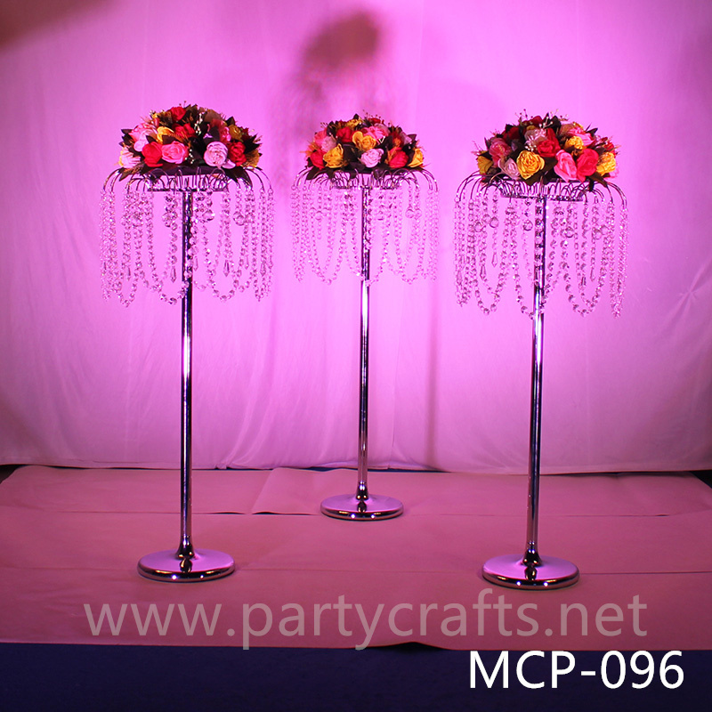 silver  metal flower stand  hanging crystal decoration table centerpiece wedding party event bridal shower home decoration home living decoration aisle decoration