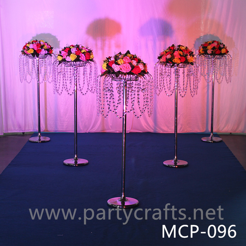 silver  metal flower stand  hanging crystal decoration table centerpiece wedding party event bridal shower home decoration home living decoration aisle decoration