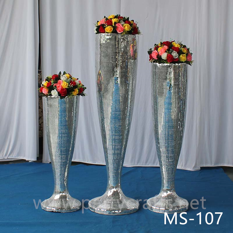 silver mirror fiberglass vase  decoration engraved pattern wedding party decoration bridal shower event decoration living room hotel hall decoration