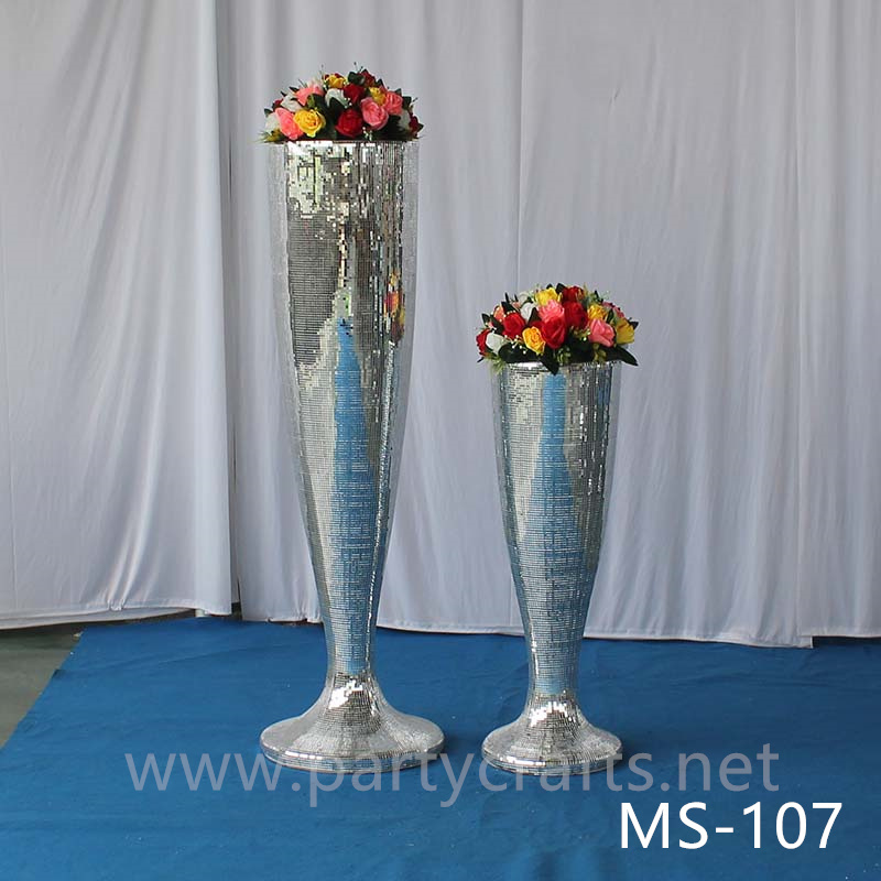 silver mirror fiberglass vase  decoration engraved pattern wedding party decoration bridal shower event decoration living room hotel hall decoration