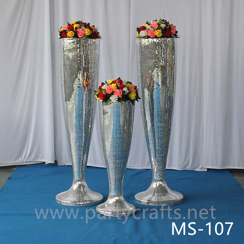 silver mirror fiberglass vase  decoration engraved pattern wedding party decoration bridal shower event decoration living room hotel hall decoration