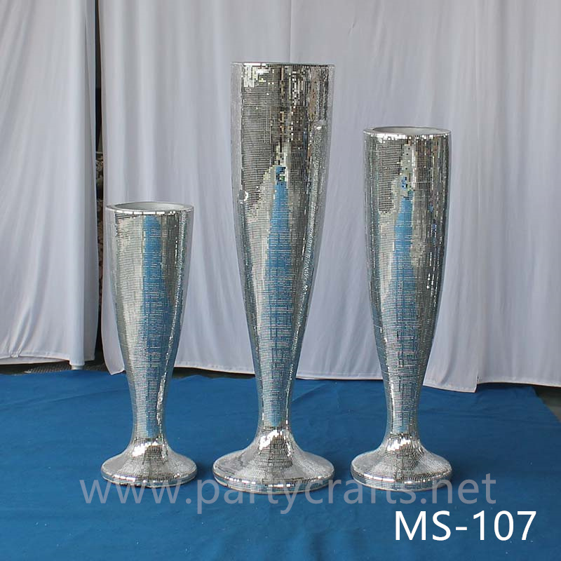 silver mirror fiberglass vase  decoration engraved pattern wedding party decoration bridal shower event decoration living room hotel hall decoration