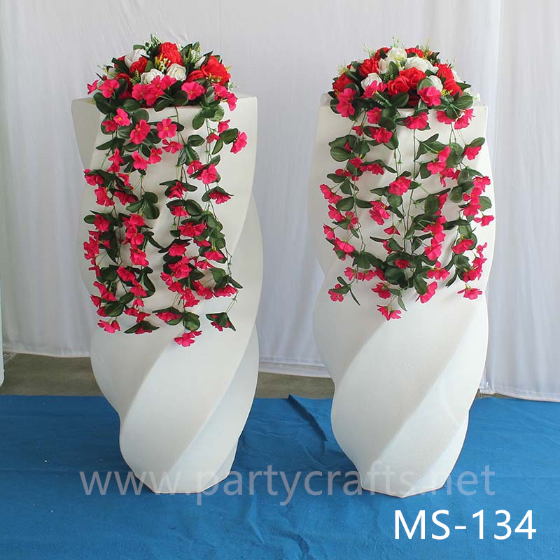 White fiberglass vase  decoration spiral pattern wedding party decoration bridal shower event decoration living room hotel hall decoration