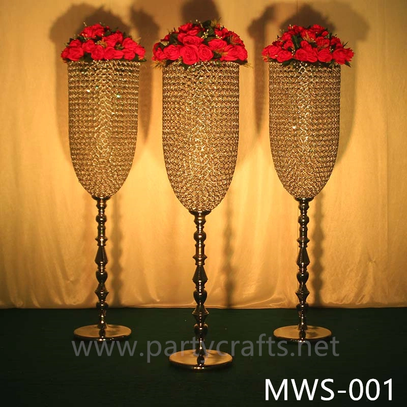 crystal centerpiece champagne glass flower vase hotel hall decoration wedding party event bridal shower decoration  aisle deocration