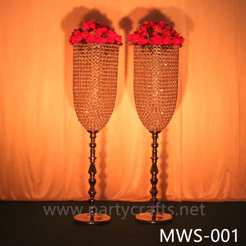 crystal centerpiece champagne glass flower vase hotel hall decoration wedding party event bridal shower decoration  aisle deocration