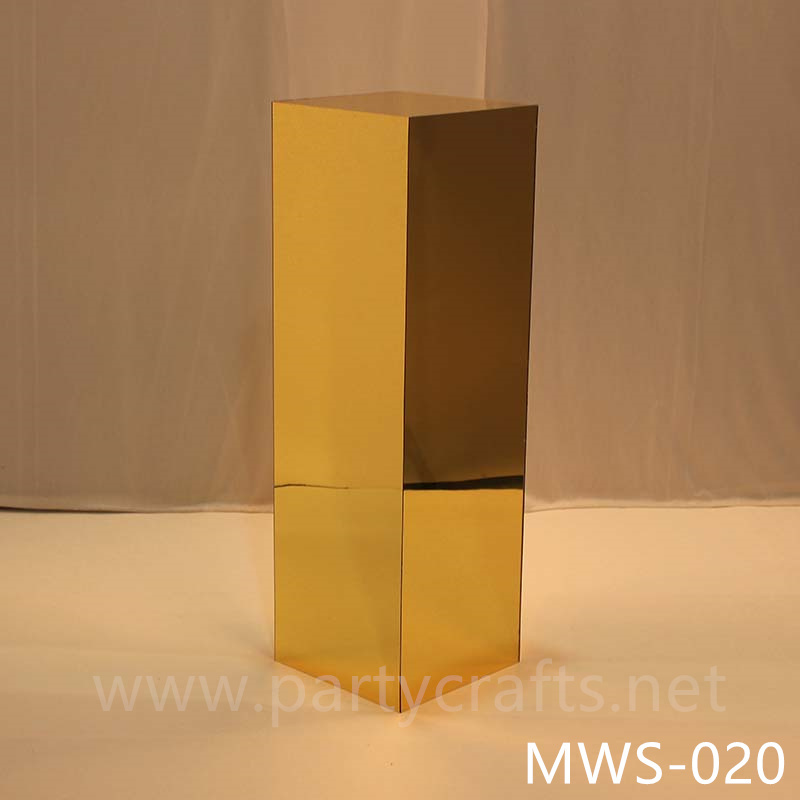 gold mirror rectangle pedestal stand aisle decoration   free standing square riser stand mirror cube art display stands wedding table centerpiece base cake table sweet table candy place tall gold centerpiece stand backdrop stand wedding stand decoration