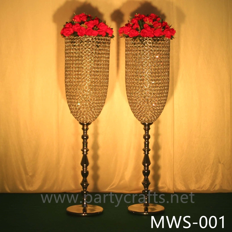 crystal centerpiece champagne glass flower vase hotel hall decoration wedding party event bridal shower decoration  aisle deocration