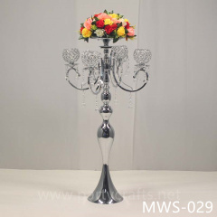 4 arms metal silver flower stand centerpiece  aisle deocration crystal hangging decoration wedding party event hotel hall bridal shower decoration