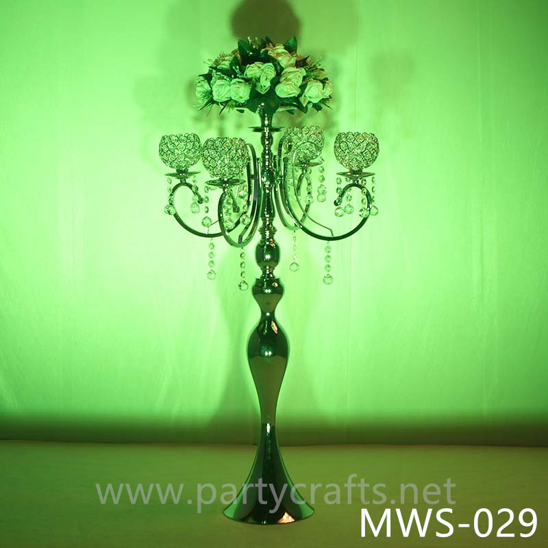 4 arms metal silver flower stand centerpiece crystal hangging decoration wedding party event hotel hall bridal shower decoration