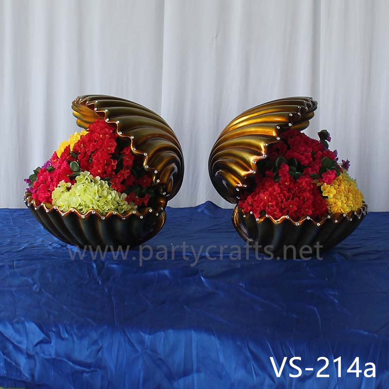 Shell shape gold & white metal flower stand wedding party event decoration bridal shower decoration