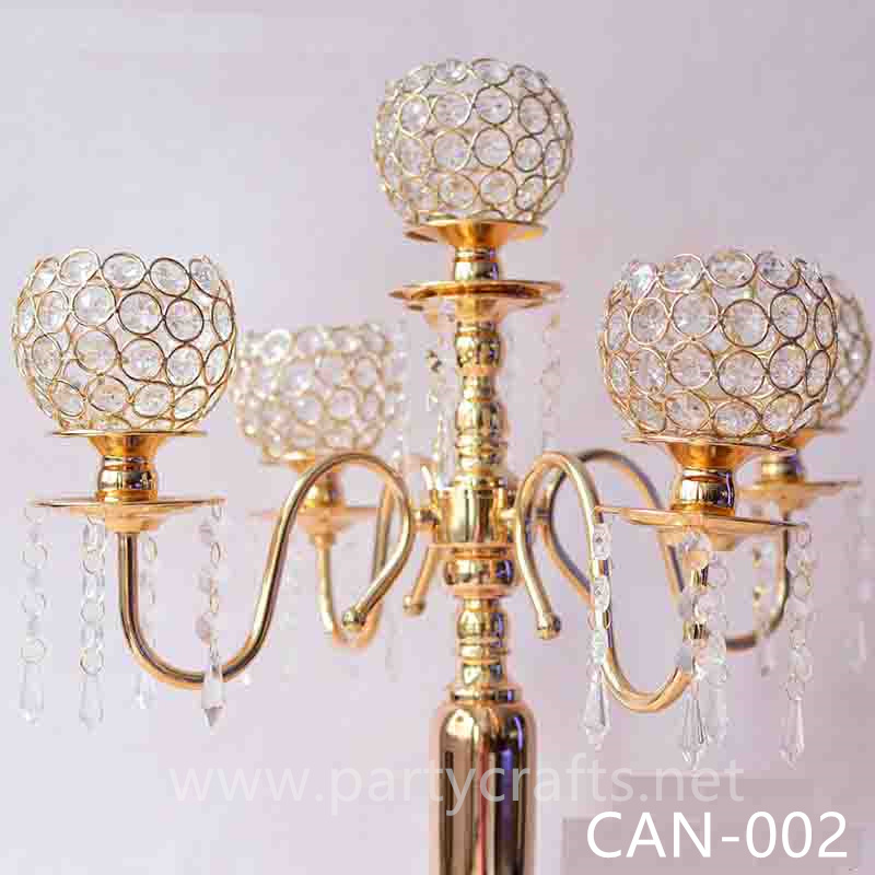 gold & silver 5 arms crystal candelabra centerpiece candle holder wedding party event bridal shower  table decoration