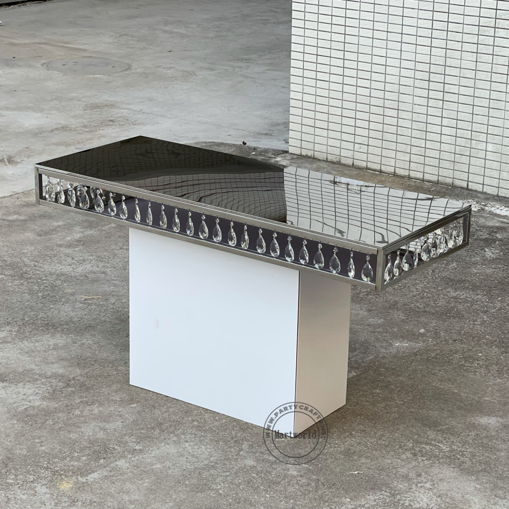 silver rectangle crystal dining table  event table cake table home decoration pedestal table for wedding bride and groom bridal shower party events banquet table birthday cake table rectangular table