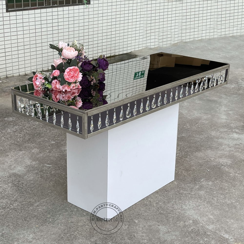 silver rectangle crystal dining table  event table cake table home decoration pedestal table for wedding bride and groom bridal shower party events banquet table birthday cake table rectangular table