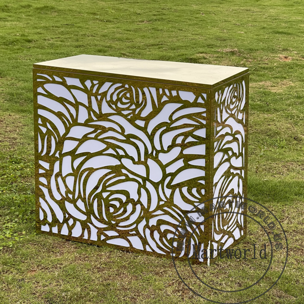 rose carved style gold rectangle table crystal decoration home decoration pedestal table for wedding bride and groom shower couple shower party events sweet table birthday cake table rectangular table