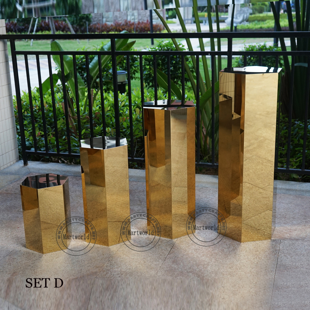 gold pedestal stand  aisle decoration hexagon stand home decoration art display stands cake candy table wedding birthday party event  baby shower bar table decoration