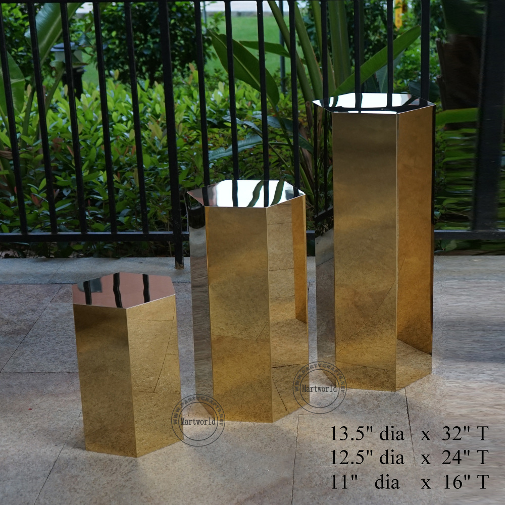 gold pedestal stand  aisle decoration hexagon stand home decoration art display stands cake candy table wedding birthday party event  baby shower bar table decoration