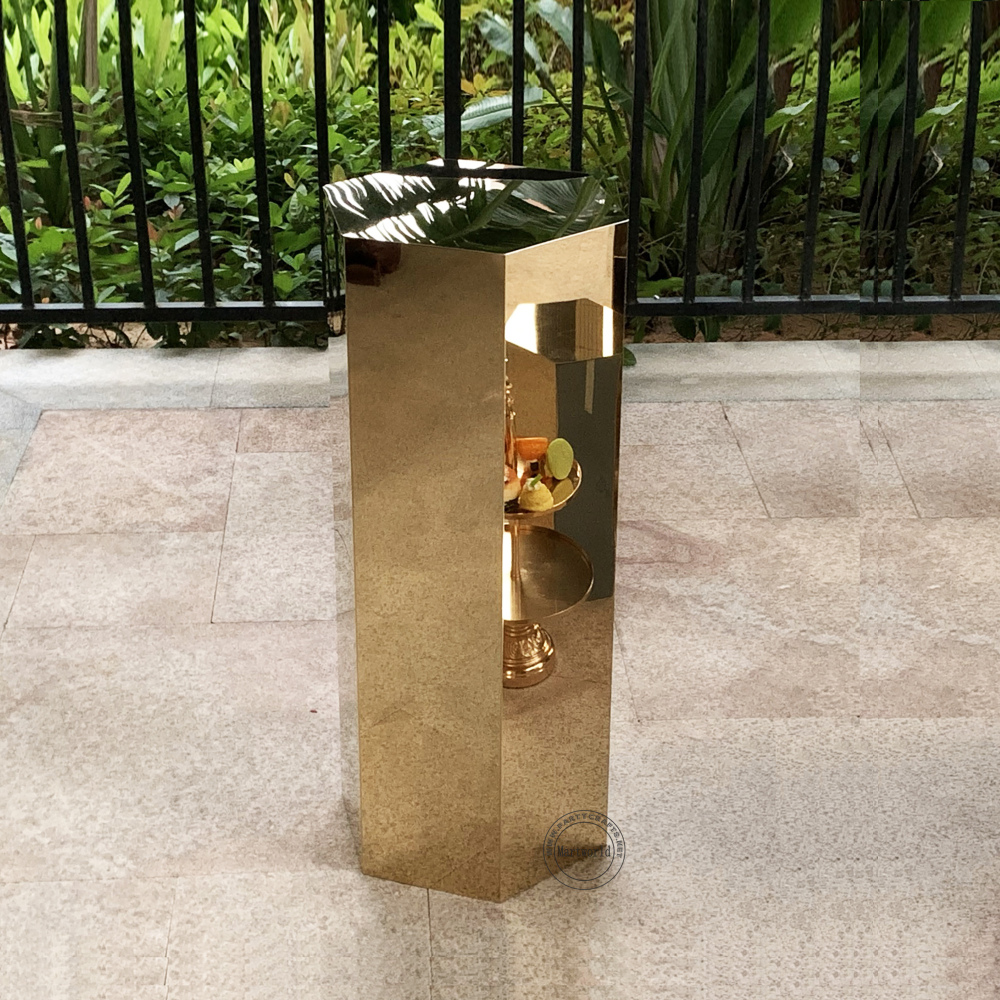 gold pedestal stand  aisle decoration hexagon stand home decoration art display stands cake candy table wedding birthday party event  baby shower bar table decoration