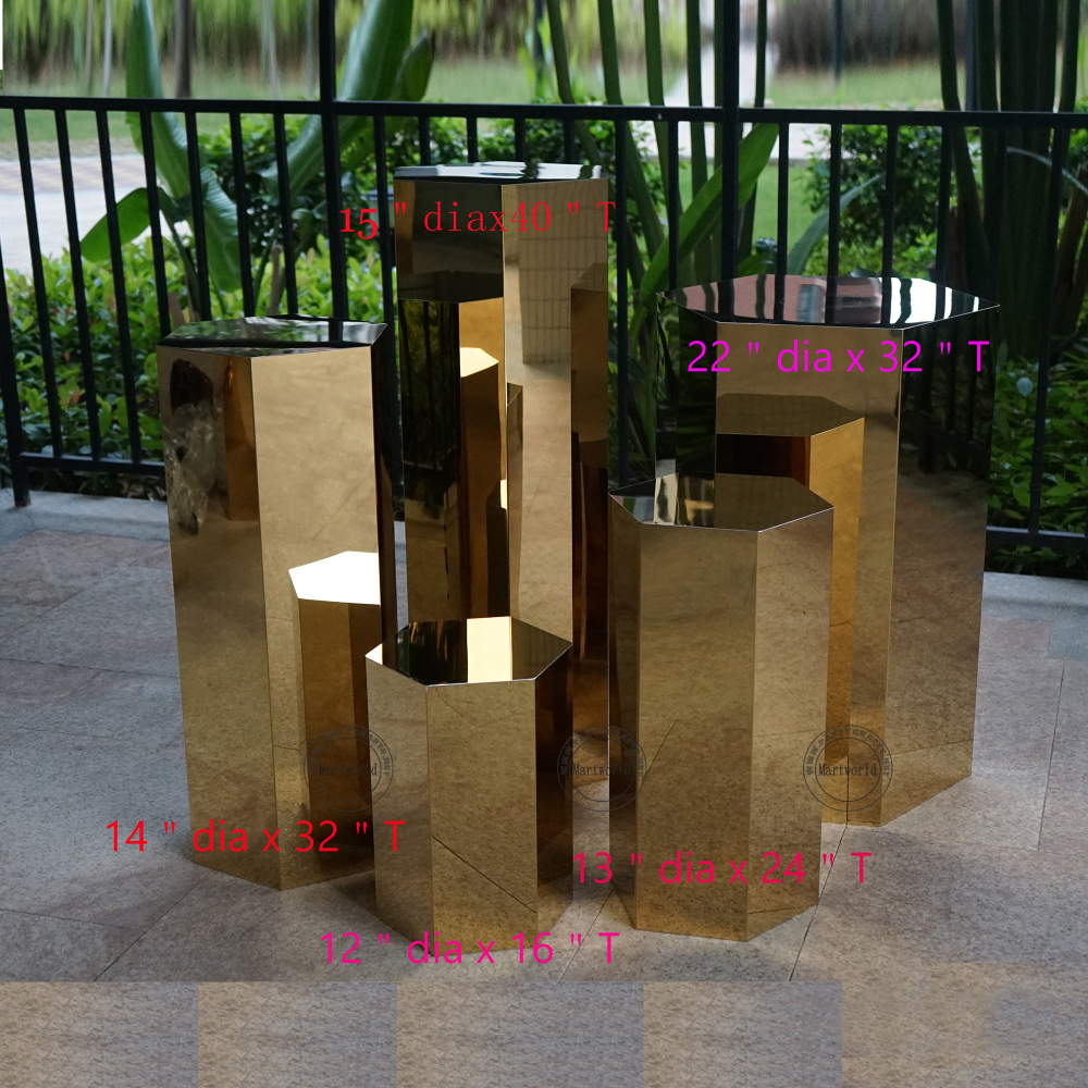gold pedestal stand  aisle decoration hexagon stand home decoration art display stands cake candy table wedding birthday party event  baby shower bar table decoration