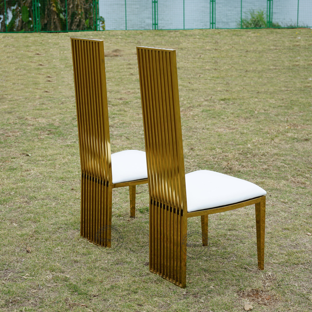Gold High Back Chair Luxury Stainless Steel Dining Chair Elegant Banquet Chair Wedding Party Chair Bridal Shower Event Chair Church Ceremony Table Decoration