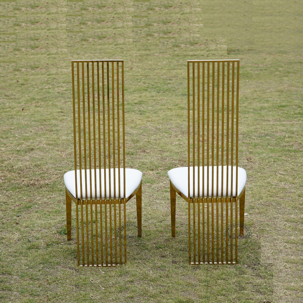 Gold High Back Chair Luxury Stainless Steel Dining Chair Elegant Banquet Chair Wedding Party Chair Bridal Shower Event Chair Church Ceremony Table Decoration