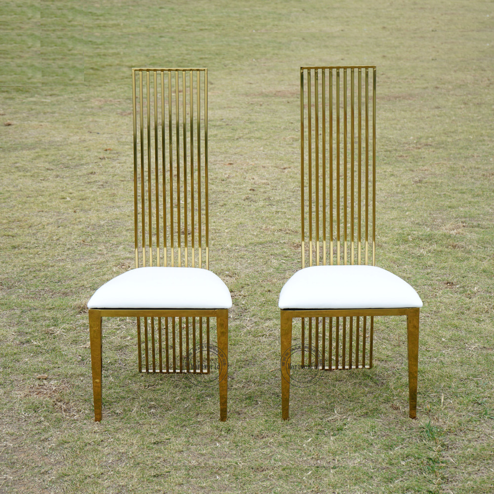 Gold High Back Chair Luxury Stainless Steel Dining Chair Elegant Banquet Chair Wedding Party Chair Bridal Shower Event Chair Church Ceremony Table Decoration