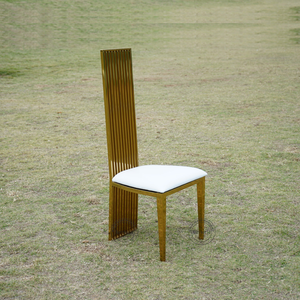 Gold High Back Chair Luxury Stainless Steel Dining Chair Elegant Banquet Chair Wedding Party Chair Bridal Shower Event Chair Church Ceremony Table Decoration