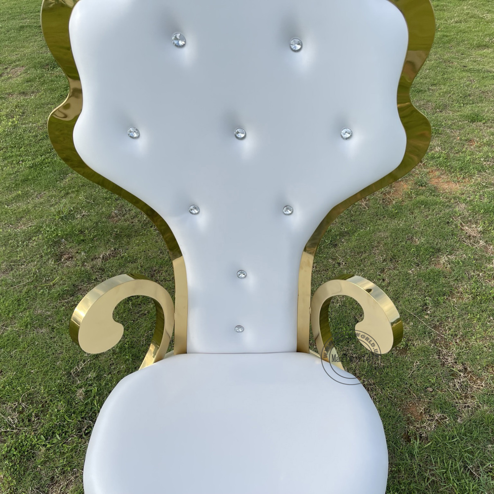 Set of 2 Golden Throne Chairs Luxury Bride & Groom Armchairs Bridal Shower Chairs Couples Wedding Event Chairs Party Decoration Reception Seating