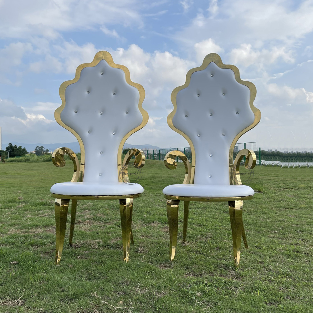 Set of 2 Golden Throne Chairs Luxury Bride & Groom Armchairs Bridal Shower Chairs Couples Wedding Event Chairs Party Decoration Reception Seating