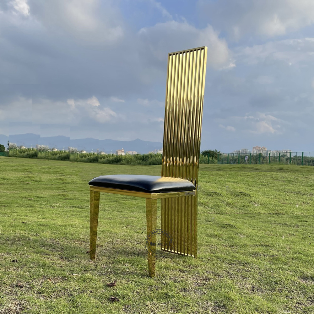 Gold High Back Chair Luxury Stainless Steel Dining Chair Elegant Banquet Chair Wedding Party Chair Bridal Shower Event Chair Church Ceremony Table Decoration
