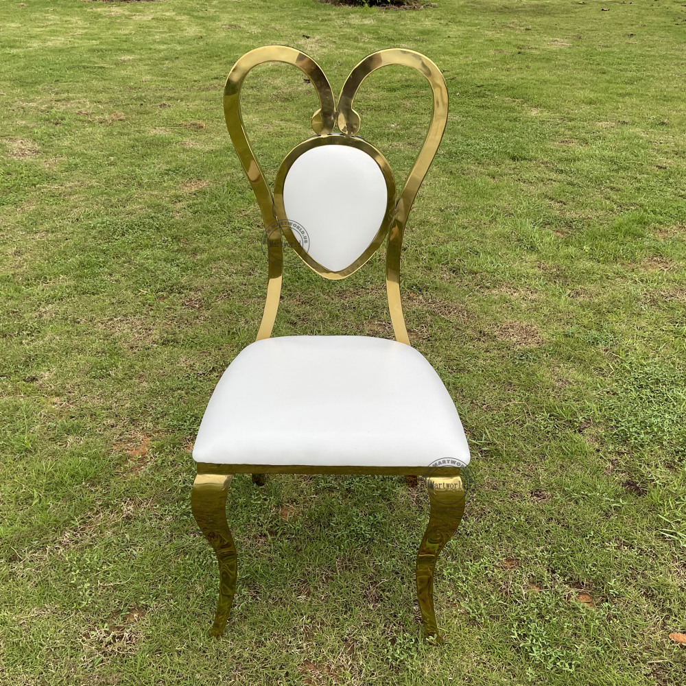 LOVE Heart Shape Banquet Chairs Luxury Stainless Steel Armless Chairs with Cushion Wedding Event Chairs Bridal Shower Party Chairs Dining Room Church Seating