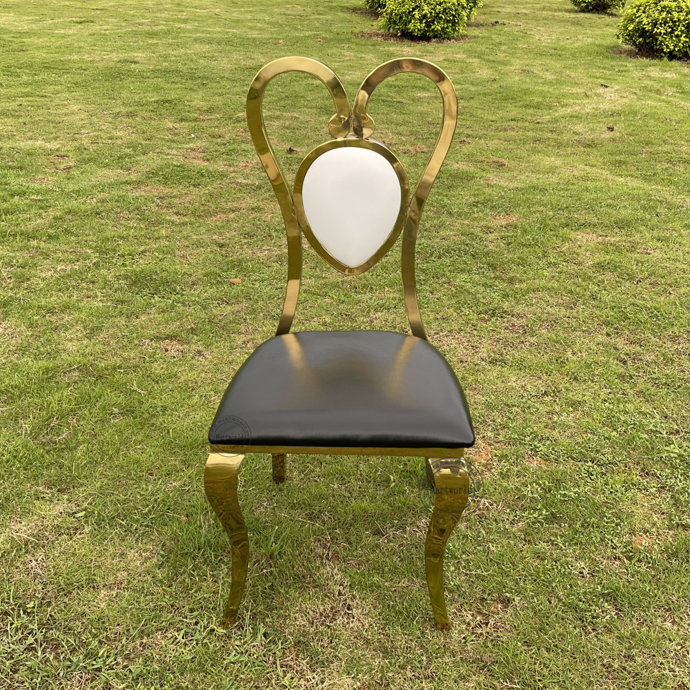 LOVE Heart Shape Banquet Chairs Luxury Stainless Steel Armless Chairs with Cushion Wedding Event Chairs Bridal Shower Party Chairs Dining Room Church Seating