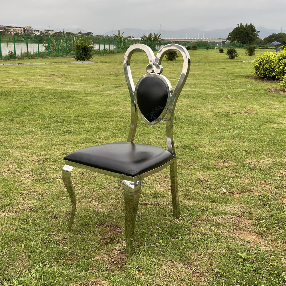 LOVE Heart Shape Banquet Chairs Luxury Stainless Steel Armless Chairs with Cushion Wedding Event Chairs Bridal Shower Party Chairs Dining Room Church Seating
