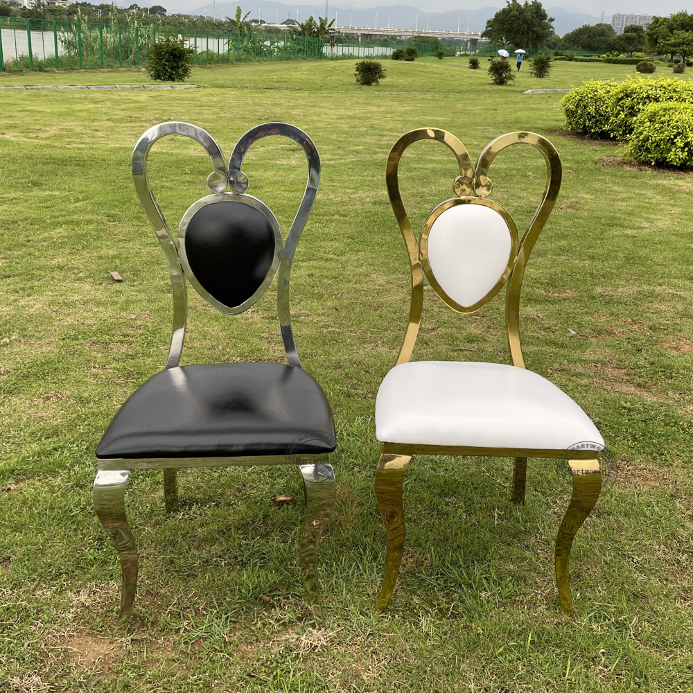 LOVE Heart Shape Banquet Chairs Luxury Stainless Steel Armless Chairs with Cushion Wedding Event Chairs Bridal Shower Party Chairs Dining Room Church Seating
