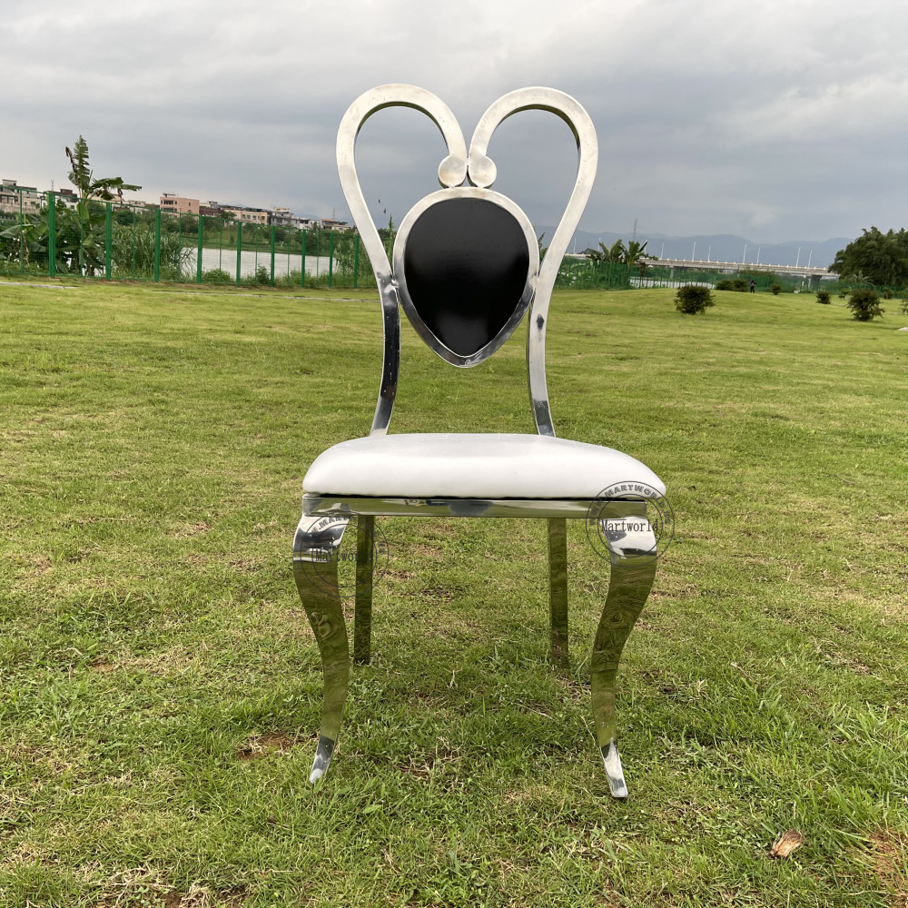 LOVE Heart Shape Banquet Chairs Luxury Stainless Steel Armless Chairs with Cushion Wedding Event Chairs Bridal Shower Party Chairs Dining Room Church Seating