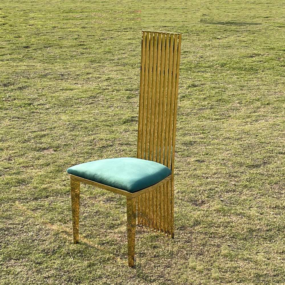Gold High Back Chair Luxury Stainless Steel Dining Chair Elegant Banquet Chair Wedding Party Chair Bridal Shower Event Chair Church Ceremony Table Decoration