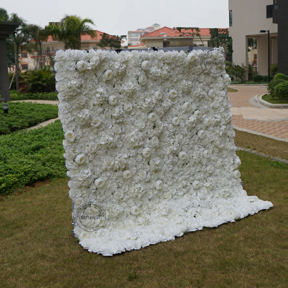 white 3D flower wall romantic rose floral wall for party events planning garden layout bridal shower couples shower wedding photo backdrops decoration