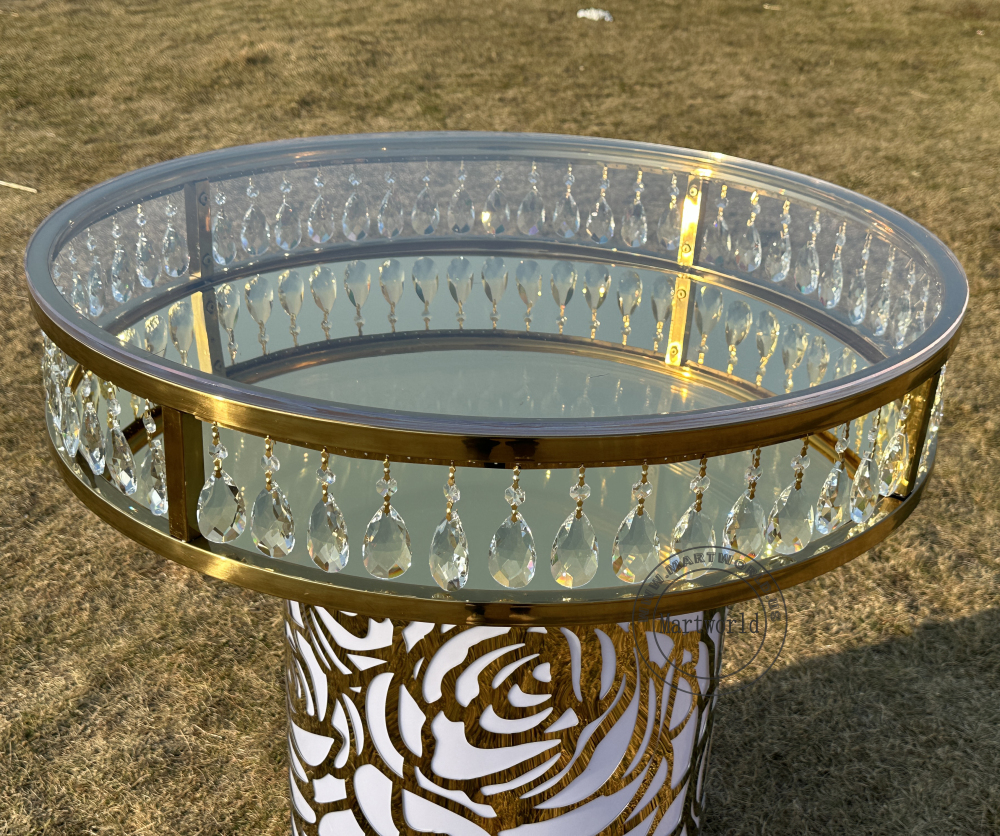 Rose flower style table crystal pendants mirrored table for birthday party cake table wedding events dessert table sweets candy bar table