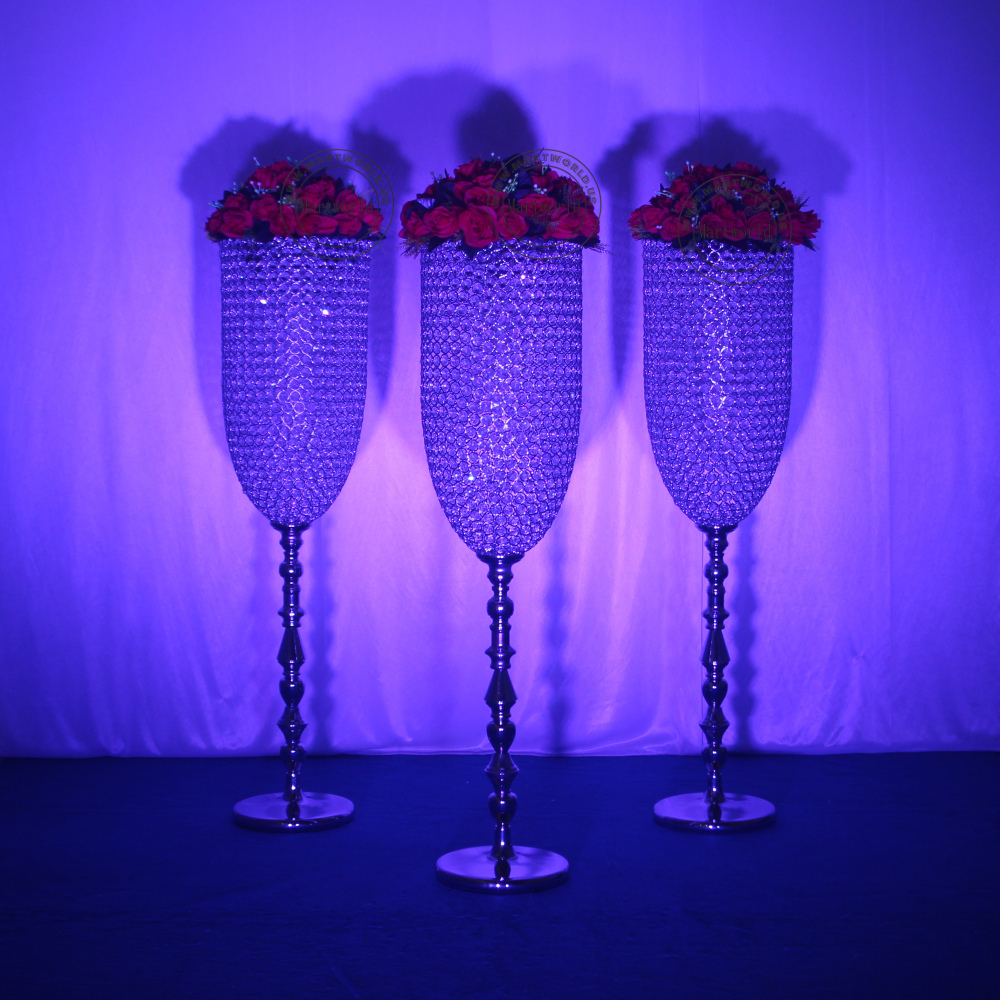 crystal centerpiece champagne glass flower vase hotel hall decoration wedding party event bridal shower decoration  aisle deocration