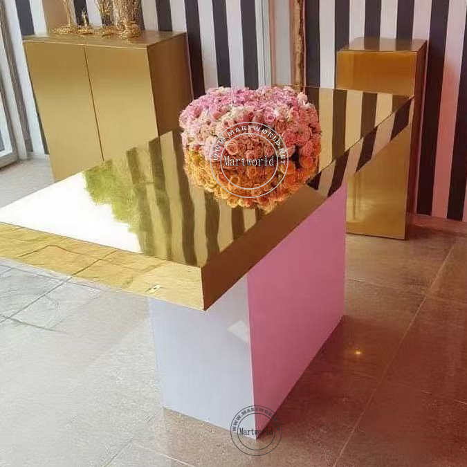 gold  rectangle dining table event table wedding cake table home decoration rectangular pedestal table for wedding bride and groom Wedding table for Couplebridal shower party events banquet table birthday cake table