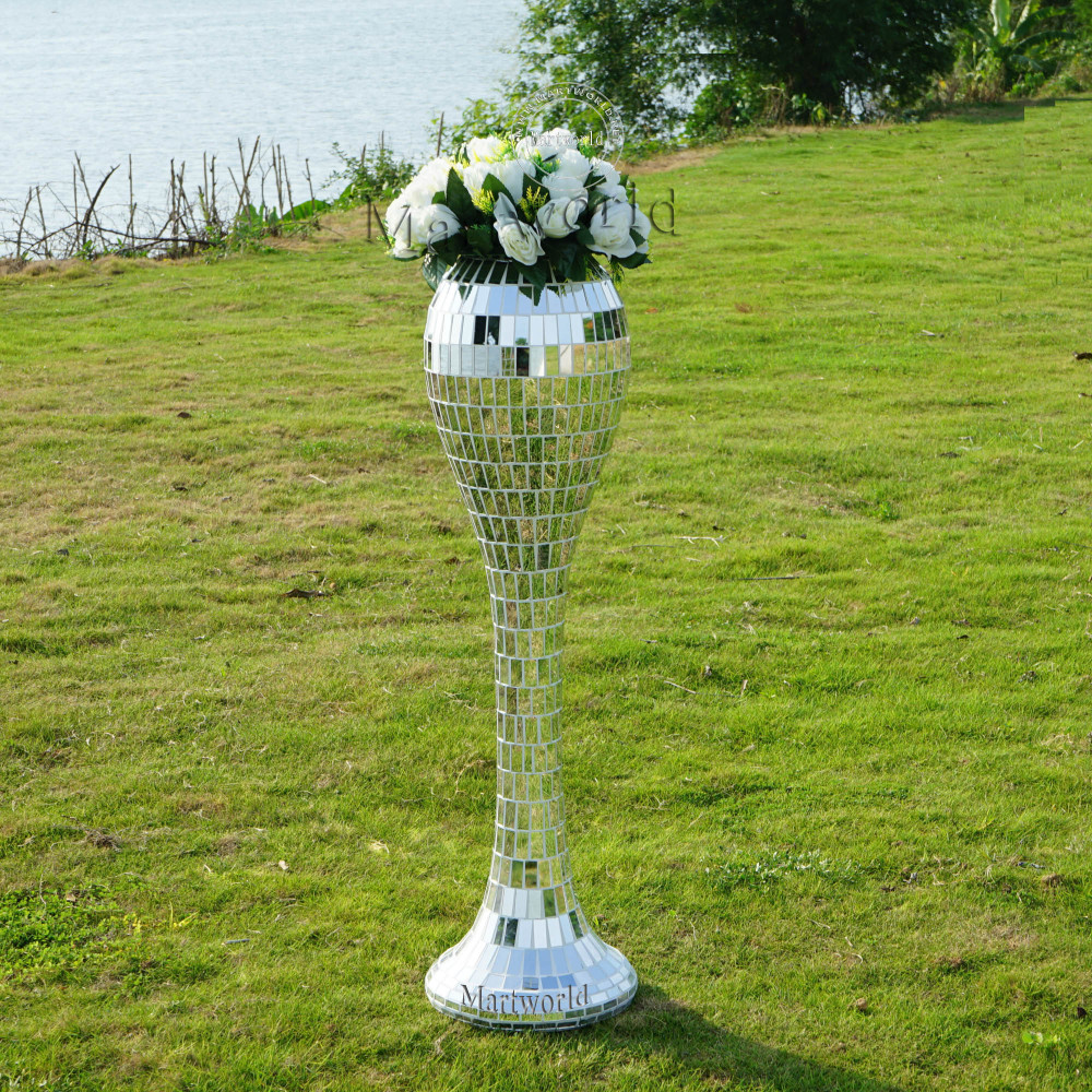 silver mirror fiber glass tall floor flower vase centerpiece wedding flower stand home decoration party event ceremony decoration aisle decoration