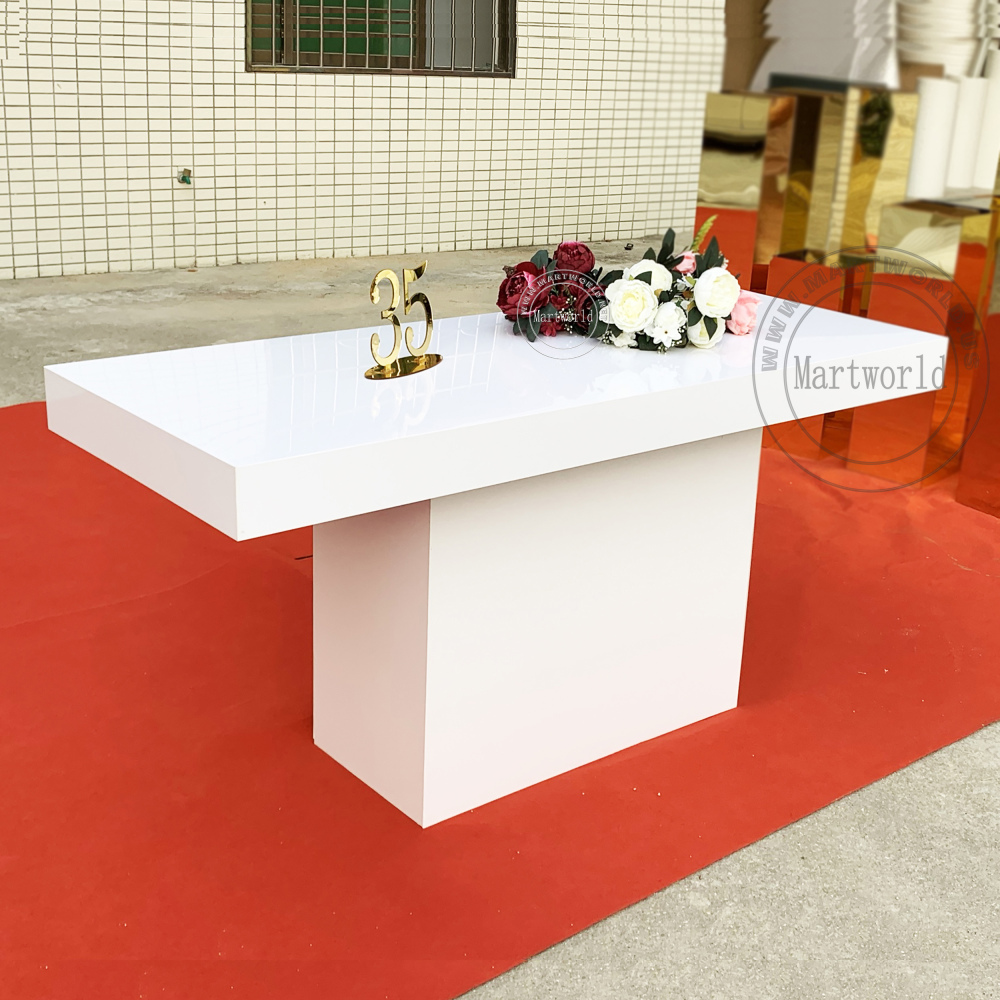 white rectangle dining table event table cake table pedestal table for wedding bride and groom bridal shower party events banquet table birthday cake table rectangular table home decoration