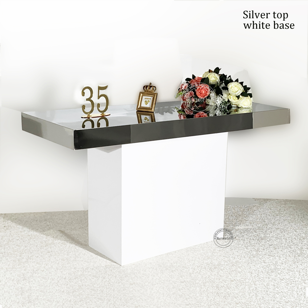 silver  rectangle dining table event table cake table home decoration pedestal table for wedding bride and groom bridal shower party events banquet table birthday cake table rectangular table